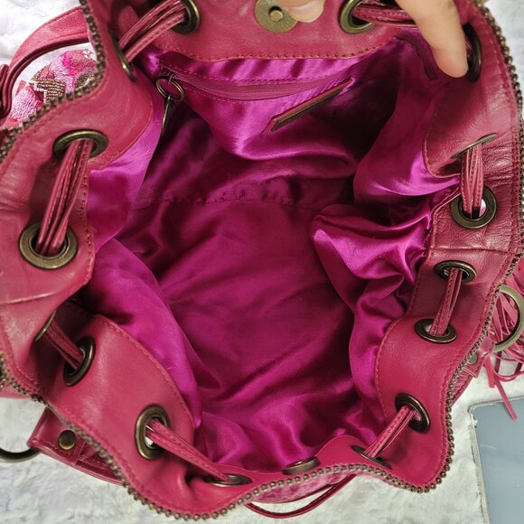 MATTHEW WILLIAMSON Pink Vibrant Round Drawstring Velvet Shoulder Bag - Picture 8 of 14